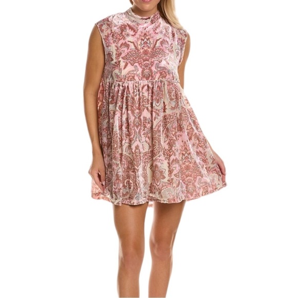 FREE People Velvet All The Time mini dress pink print size Small - Picture 2 of 14